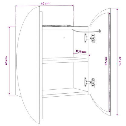 Bathroom Cabinet with Round Mirror&LED Black 40x40x17.5 cm