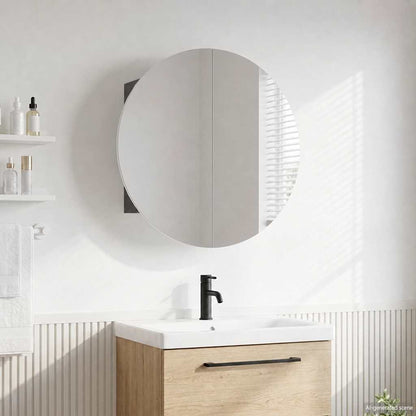 Bathroom Cabinet with Round Mirror&LED Grey 40x40x17.5 cm