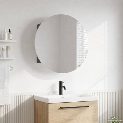 Bathroom Cabinet with Round Mirror&LED Grey 40x40x17,5 cm