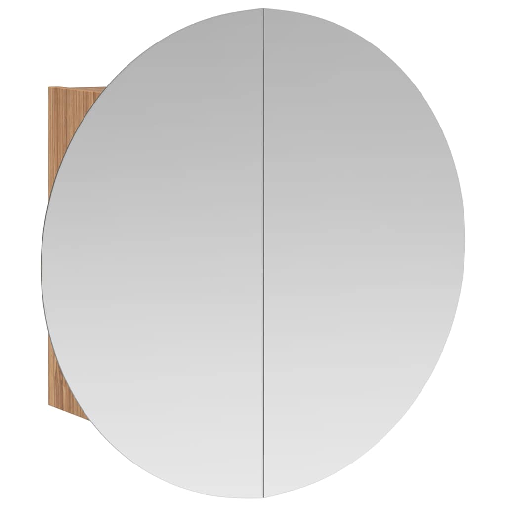 Bathroom Cabinet with Round Mirror&LED Oak 40x40x17,5 cm