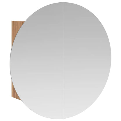 Bathroom Cabinet with Round Mirror&LED Oak 40x40x17.5 cm