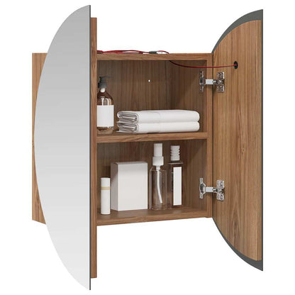 Bathroom Cabinet with Round Mirror&LED Oak 40x40x17.5 cm