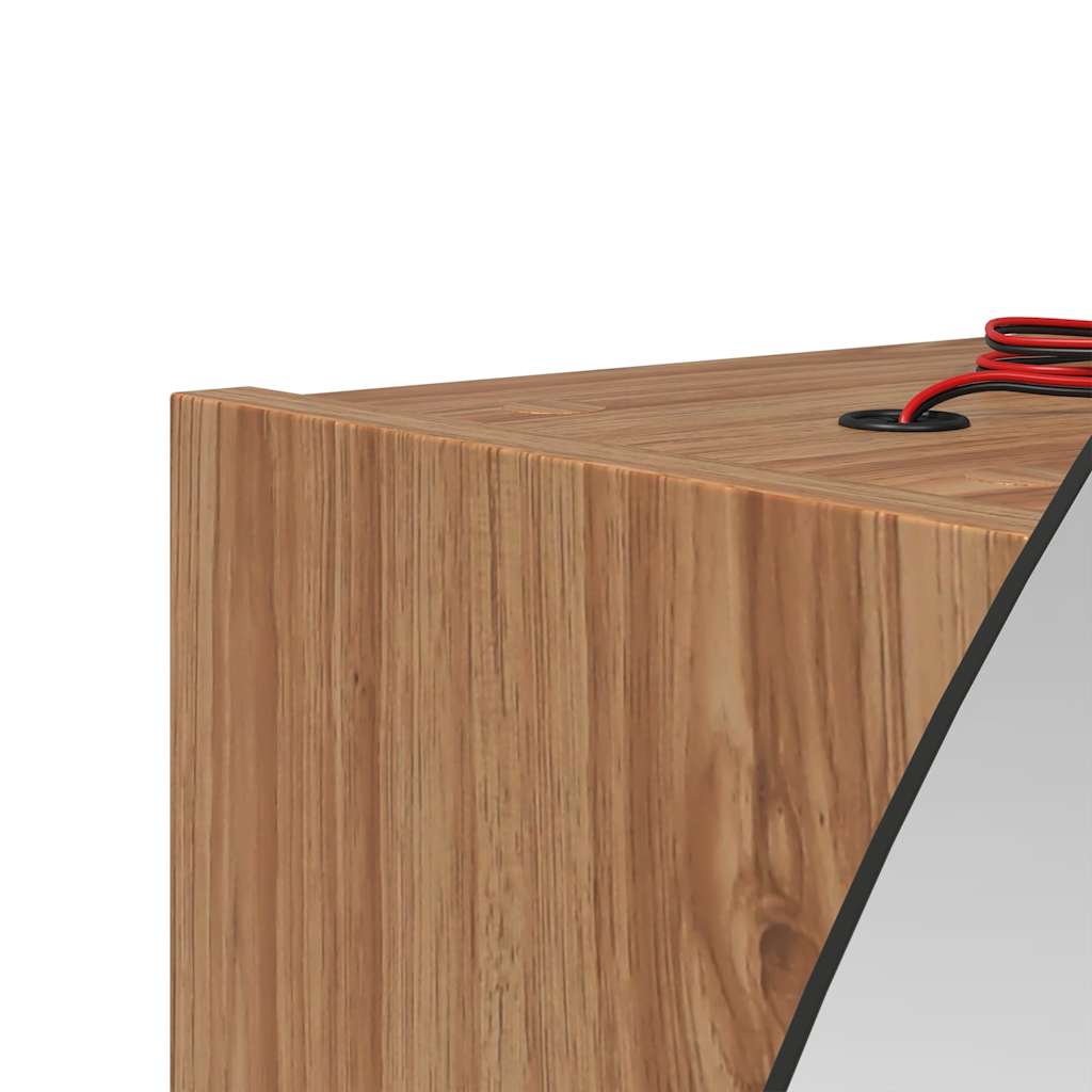 Bathroom Cabinet with Round Mirror&LED Oak 40x40x17.5 cm
