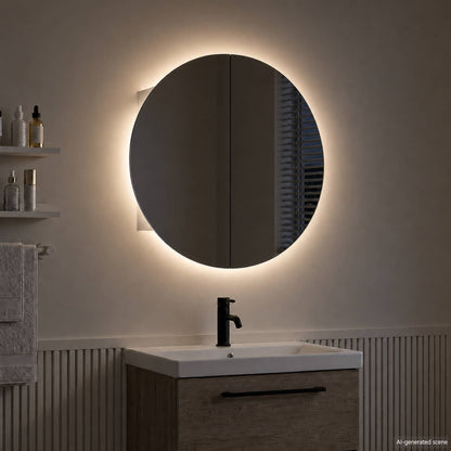 Bathroom Cabinet with Round Mirror&LED White 47x47x17,5 cm