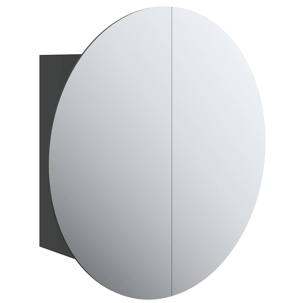 Bathroom Cabinet with Round Mirror&LED Black 47x47x17.5 cm