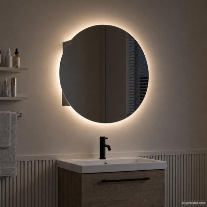 Bathroom Cabinet with Round Mirror&LED Black 47x47x17,5 cm