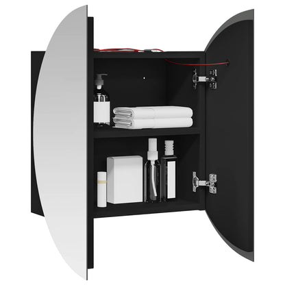 Bathroom Cabinet with Round Mirror&LED Black 47x47x17,5 cm