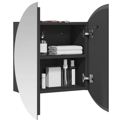 Bathroom Cabinet with Round Mirror&LED Grey 47x47x17.5 cm