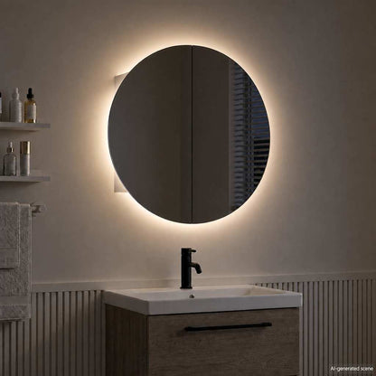 Bathroom Cabinet with Round Mirror&LED White 54x54x17.5 cm