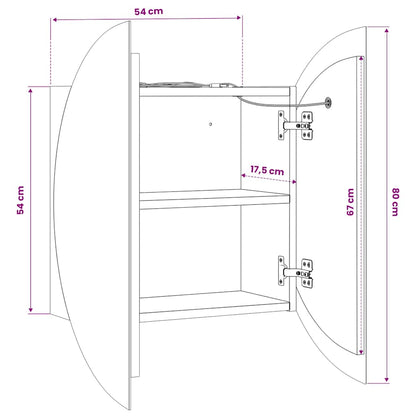 Bathroom Cabinet with Round Mirror&LED White 54x54x17.5 cm