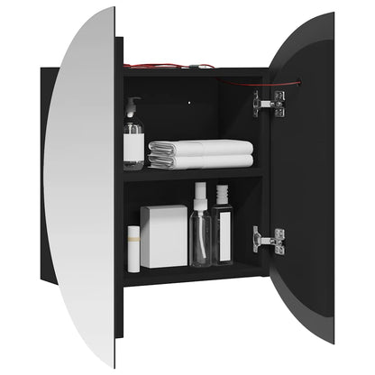 Bathroom Cabinet with Round Mirror&LED Black 54x54x17.5 cm