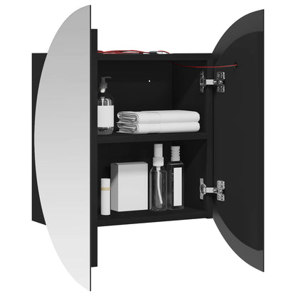 Bathroom Cabinet with Round Mirror&LED Black 54x54x17,5 cm