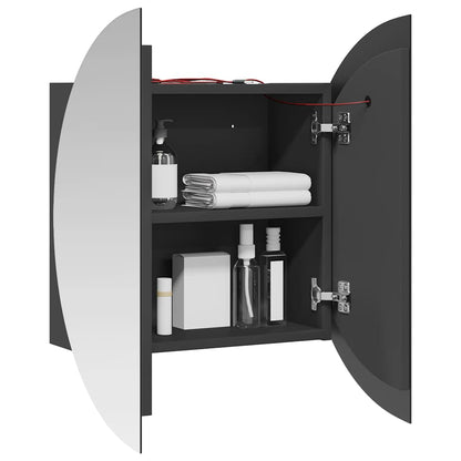 Bathroom Cabinet with Round Mirror&LED Grey 54x54x17.5 cm