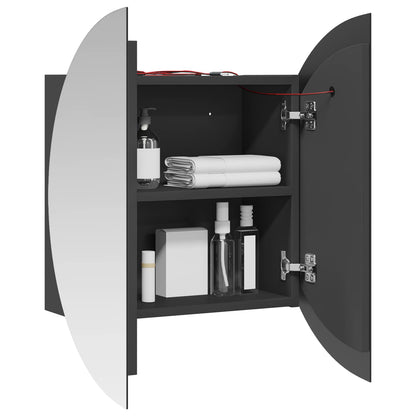 Bathroom Cabinet with Round Mirror&LED Grey 54x54x17,5 cm