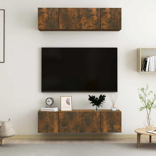 4 Piece Wall-mounted TV Cabinet Set Smoked Oak 60x30x30 cm Engineered Wood