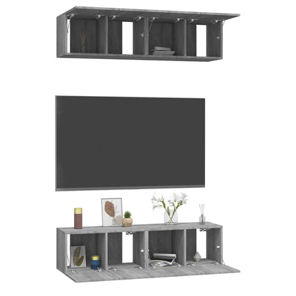 4 Piece Wall-mounted TV Cabinet Set Grey Sonoma 60x30x30 cm Engineered Wood