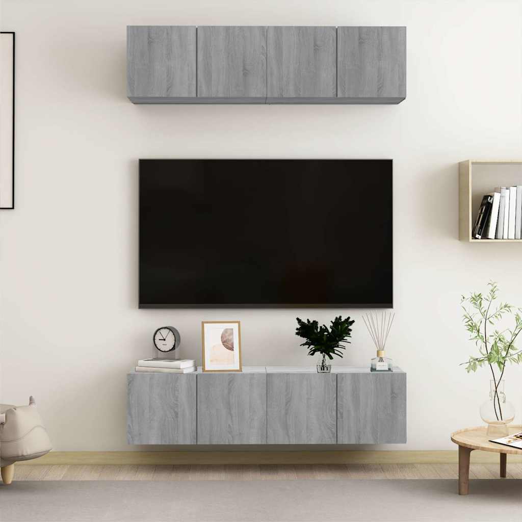 4 Piece Wall-mounted TV Cabinet Set Grey Sonoma 60x30x30 cm Engineered Wood