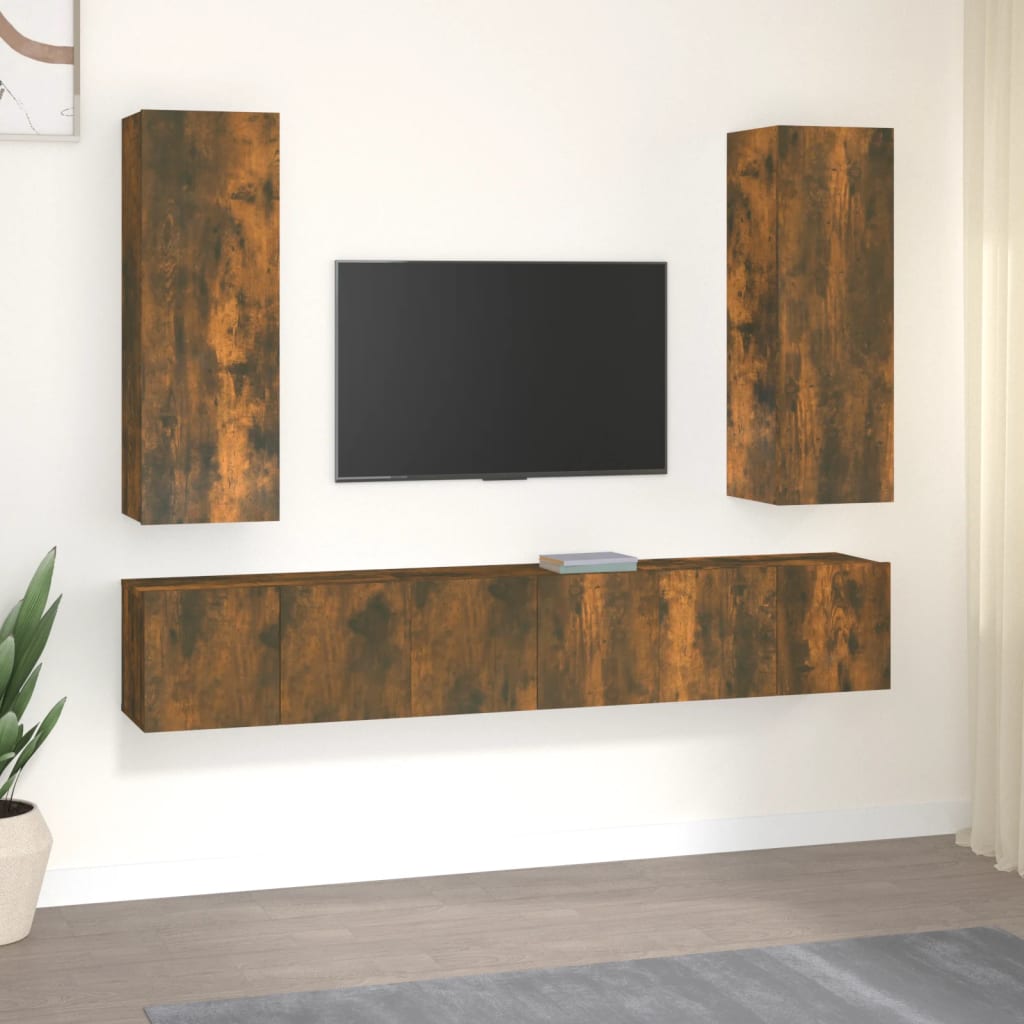 5 Piece TV Cabinet Set Smoked Oak Engineered Wood