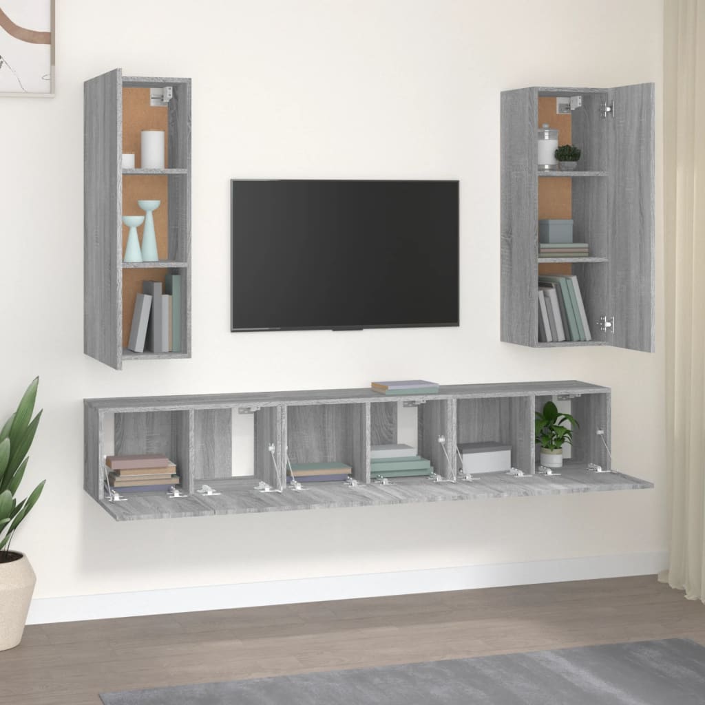 5 Piece TV Cabinet Set Grey Sonoma Engineered Wood