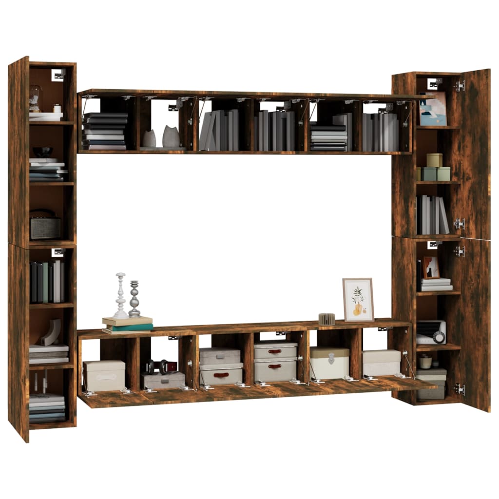 10 Piece TV Cabinet Set Smoked Oak Engineered Wood