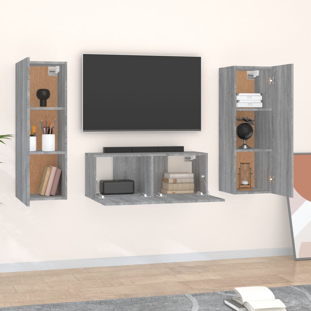 3 Piece TV Cabinet Set Grey Sonoma Engineered Wood