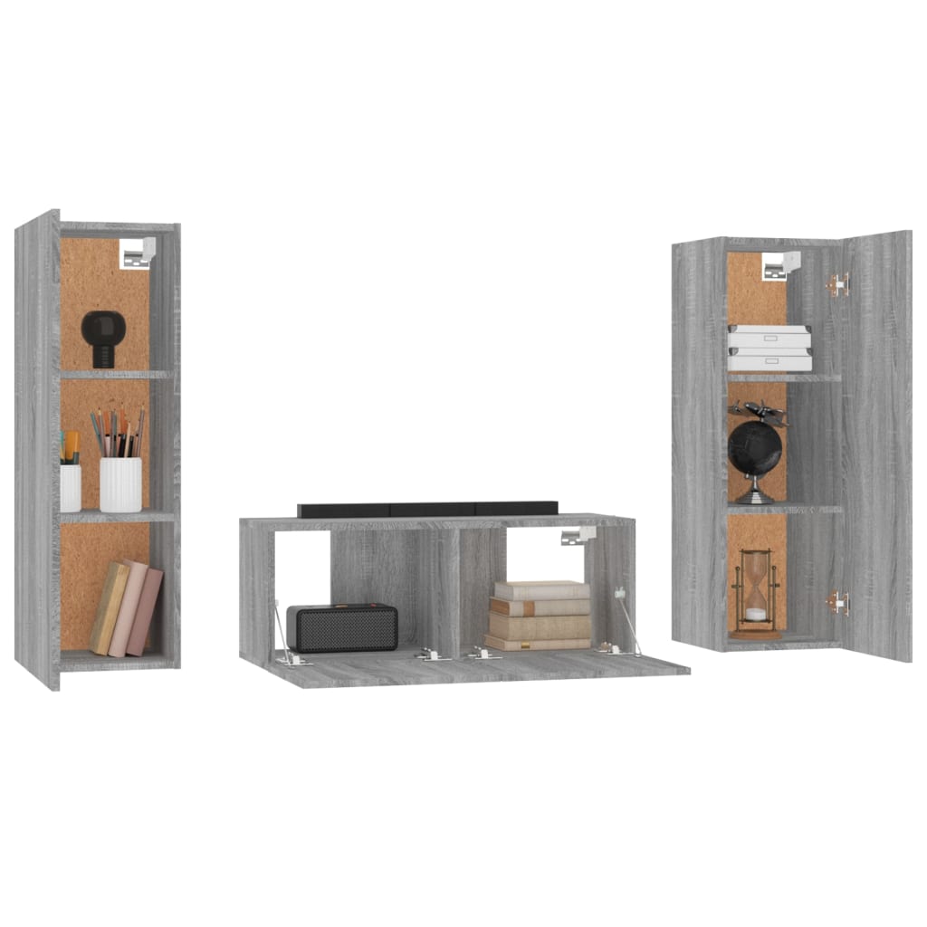 3 Piece TV Cabinet Set Grey Sonoma Engineered Wood