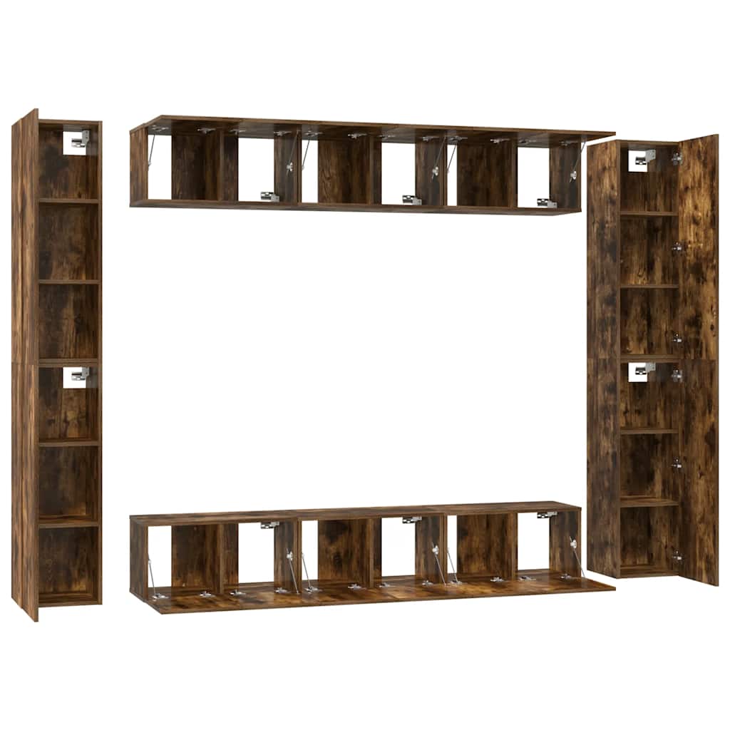 10 Piece TV Cabinet Set Smoked Oak Engineered Wood