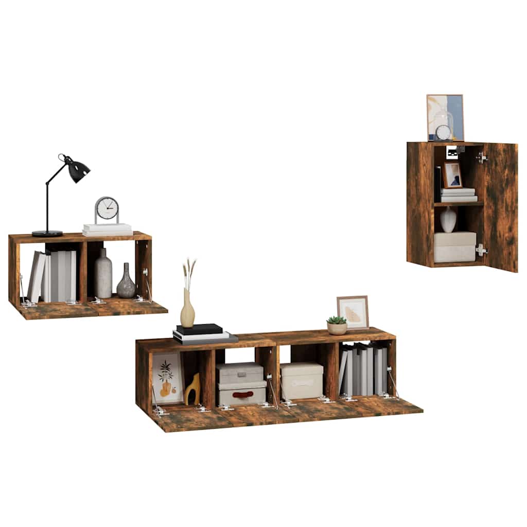 4 Piece TV Cabinet Set Smoked Oak Engineered Wood