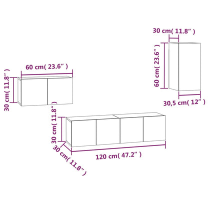 4 Piece TV Cabinet Set Grey Sonoma Engineered Wood