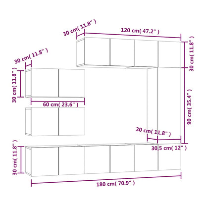 8 Piece TV Cabinet Set Smoked Oak Engineered Wood