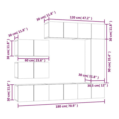 8 Piece TV Cabinet Set Smoked Oak Engineered Wood