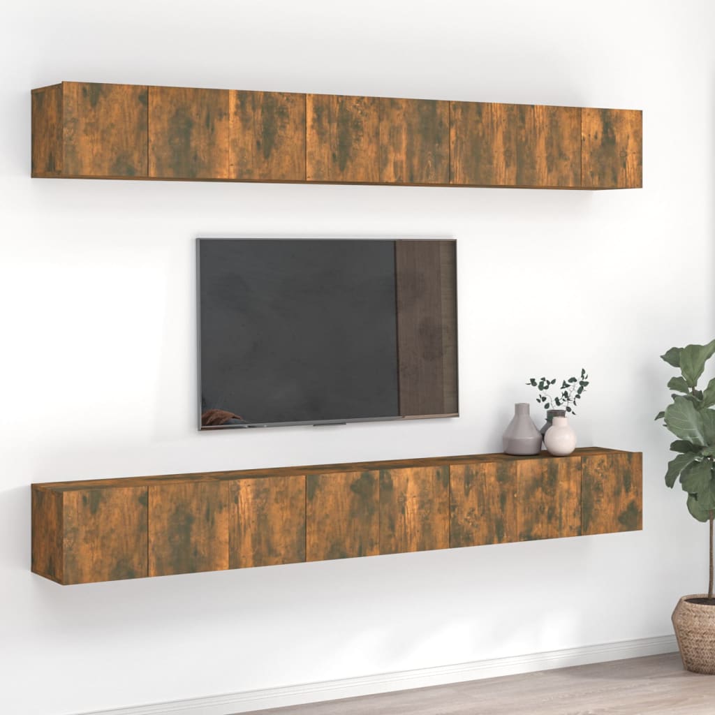 TV Cabinets 8 pcs Smoked Oak 60x30x30 cm Engineered Wood
