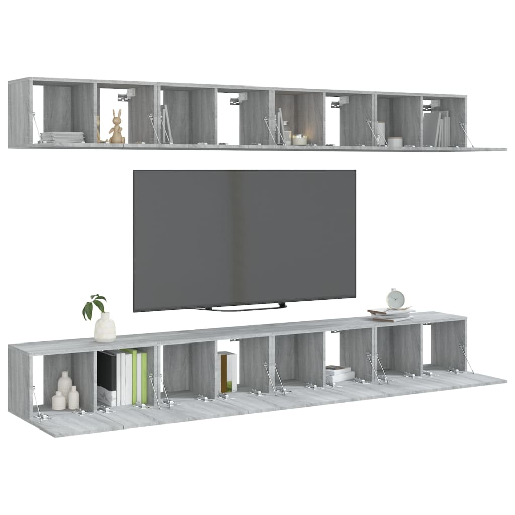 TV Cabinets 8 pcs Grey Sonoma 60x30x30 cm Engineered Wood