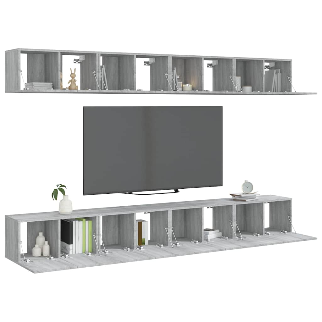 8 Piece Wall-mounted TV Cabinet Set Grey Sonoma 60x30x30 cm Engineered Wood
