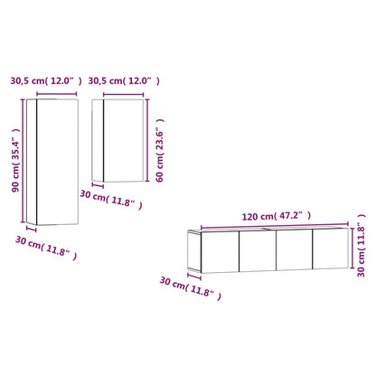 4 Piece TV Cabinet Set Grey Sonoma Engineered Wood