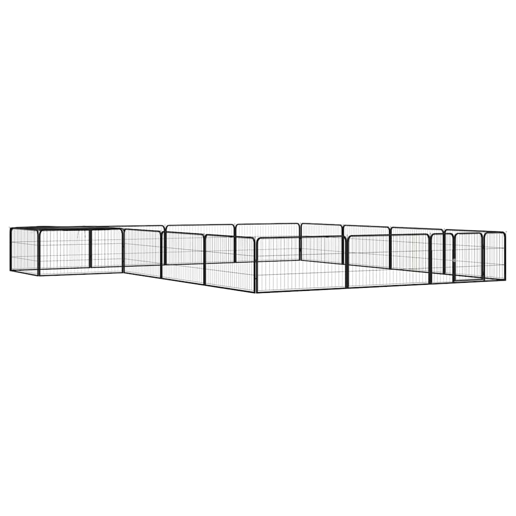 16-Panel Dog Playpen Black 100x50 cm Powder-coated Steel