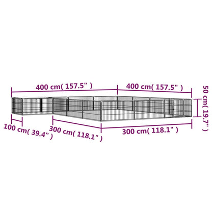 16-Panel Dog Playpen Black 100x50 cm Powder-coated Steel