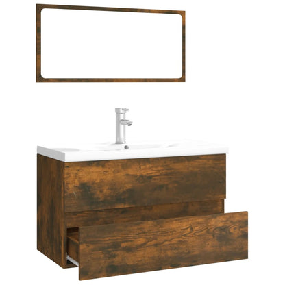 Bathroom Furniture Set | Smoked Oak, White | Engineered Wood | Medium