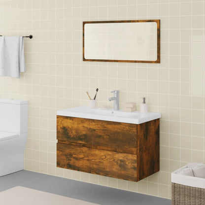 Bathroom Furniture Set | Smoked Oak, White | Engineered Wood | Medium