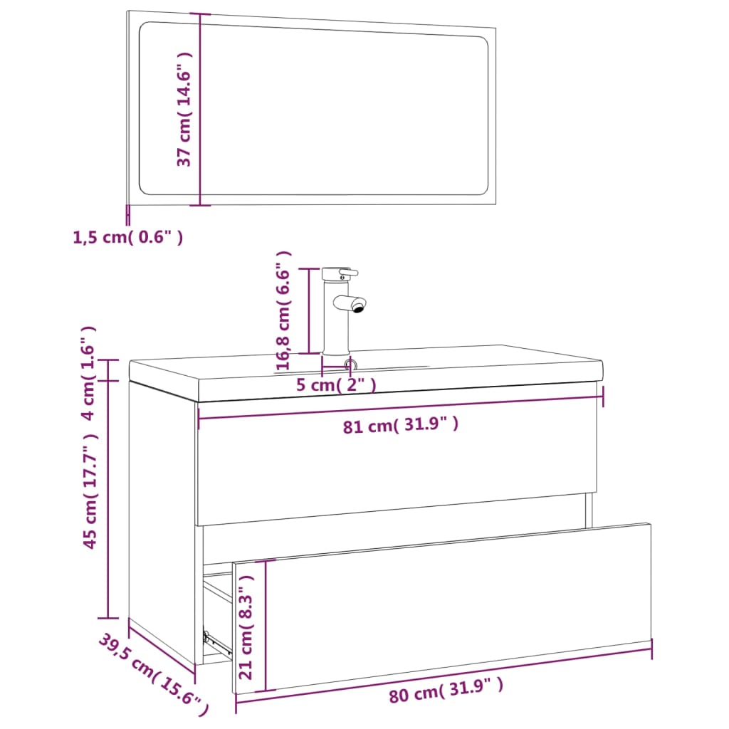 Bathroom Furniture Set | Grey Sonoma | Engineered wood | Medium
