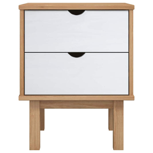 Bedside Cabinet "OTTA" Brown&White 45x39x57cm Solid Wood Pine