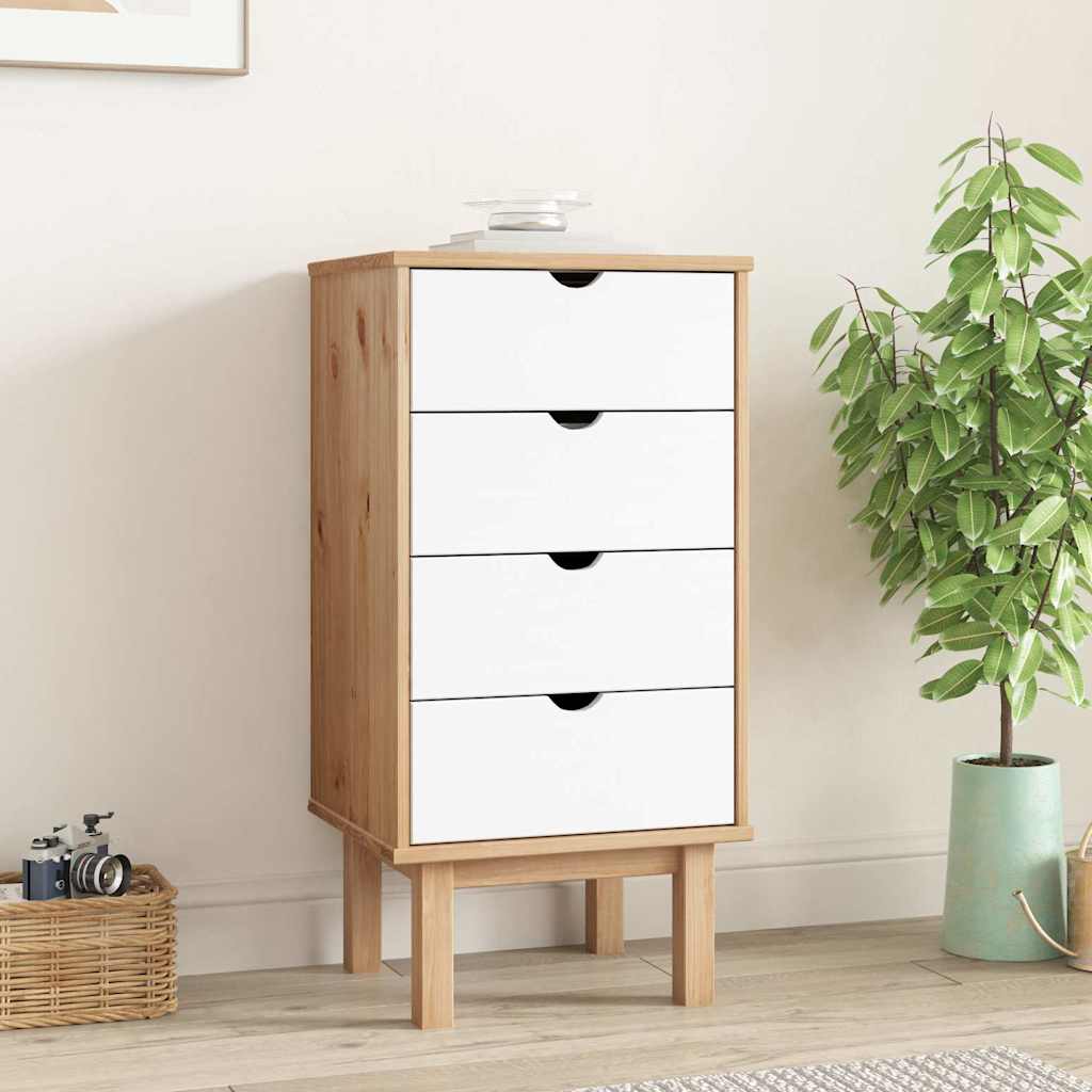 Drawer Cabinet"OTTA" Brown&White 45x39x90cm Solid Wood Pine