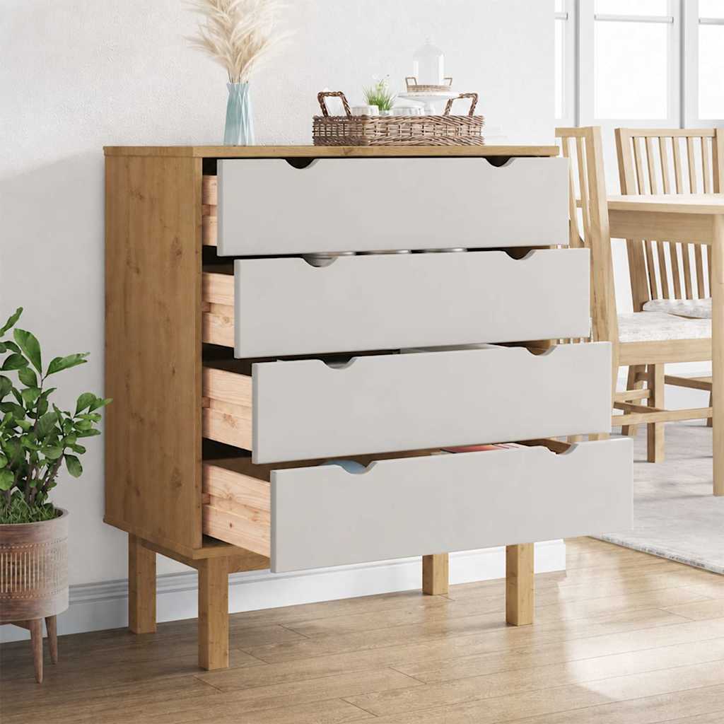 Drawer Cabinet"OTTA" Brown&White 76,5x39,5x90cm Solid Wood Pine