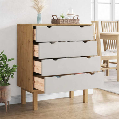 Drawer Cabinet"OTTA" Brown&White 76,5x39,5x90cm Solid Wood Pine