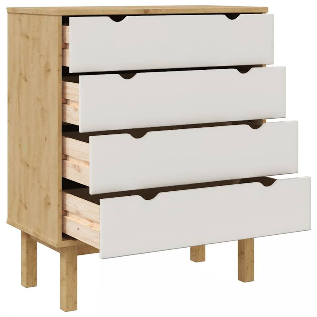 Drawer Cabinet"OTTA" Brown&White 76,5x39,5x90cm Solid Wood Pine