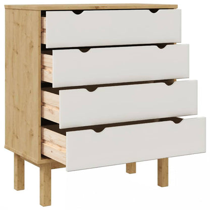 Drawer Cabinet"OTTA" Brown&White 76,5x39,5x90cm Solid Wood Pine