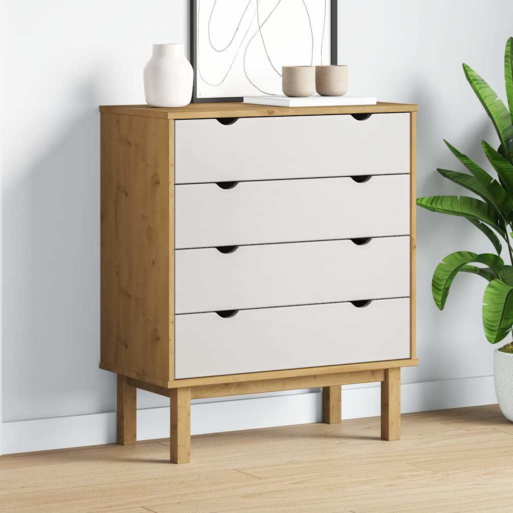 Drawer Cabinet"OTTA" Brown&White 76,5x39,5x90cm Solid Wood Pine