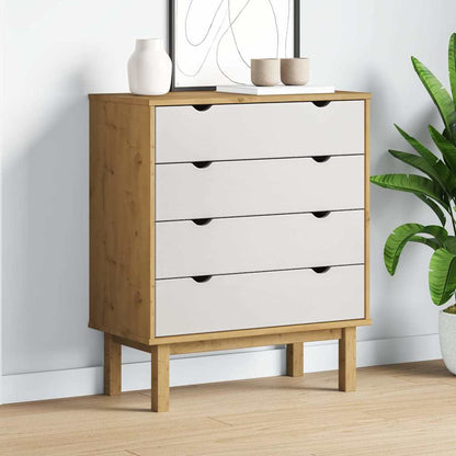 Drawer Cabinet"OTTA" Brown&White 76,5x39,5x90cm Solid Wood Pine