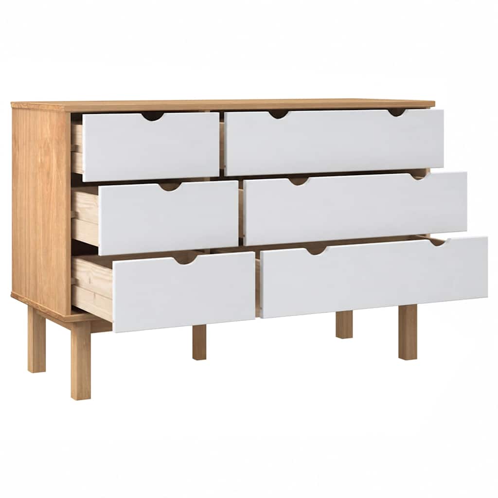 Drawer Cabinet"OTTA"Brown&White 111x43x73,5 cm Solid Wood Pine