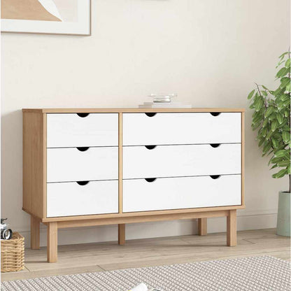 Drawer Cabinet"OTTA"Brown&White 111x43x73,5 cm Solid Wood Pine